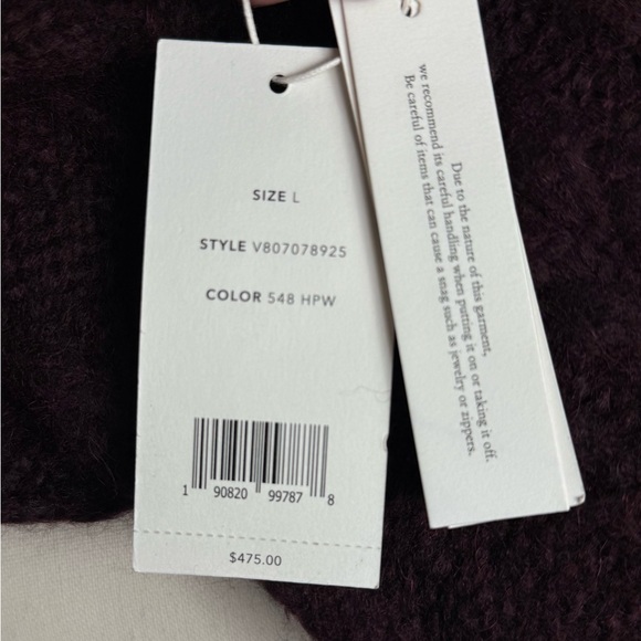 New Vince Burgundy Aran Cable Knit Mock Neck Alpaca Blend Sweater Size L - Picture 12 of 14